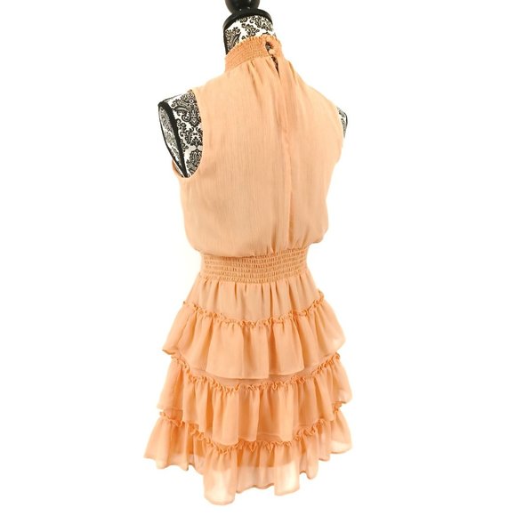 EXPRESS Sleeveless High Neck Ruffle Tier Skirt Chiffon Mini Dress S - Picture 4 of 4
